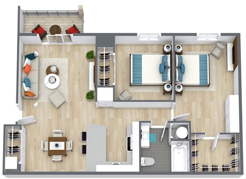 Floor plan for 2 beds, 1 bath, 960 sqft